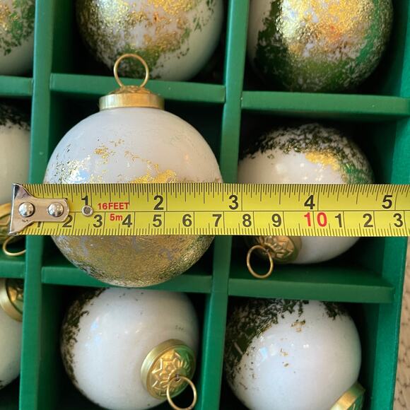 DOFT White & Gold Glass Christmas Ornaments 3in Set of 9 Holiday Glam New - Picture 6 of 16